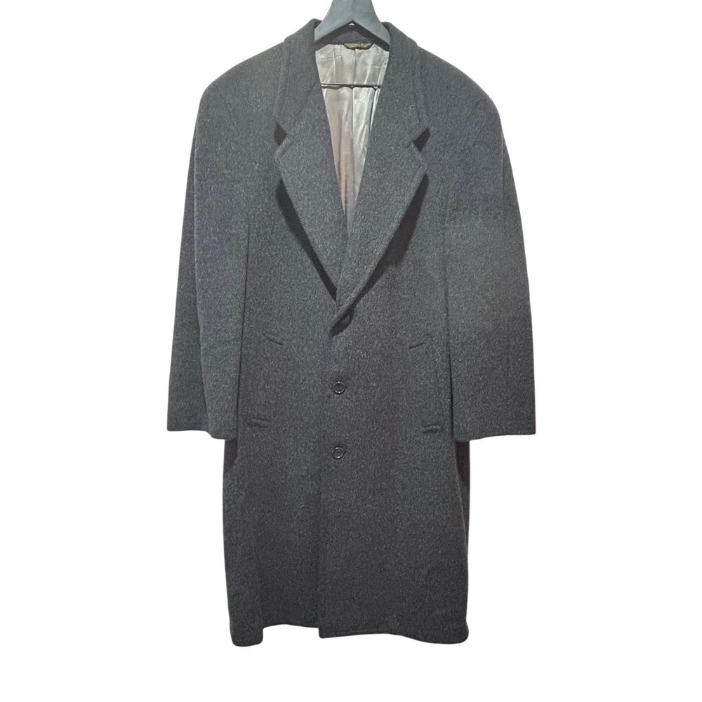 Vintage Men Gray Wool Overcoat Long Sleeve Tailored In USA Formal Winter Warm
